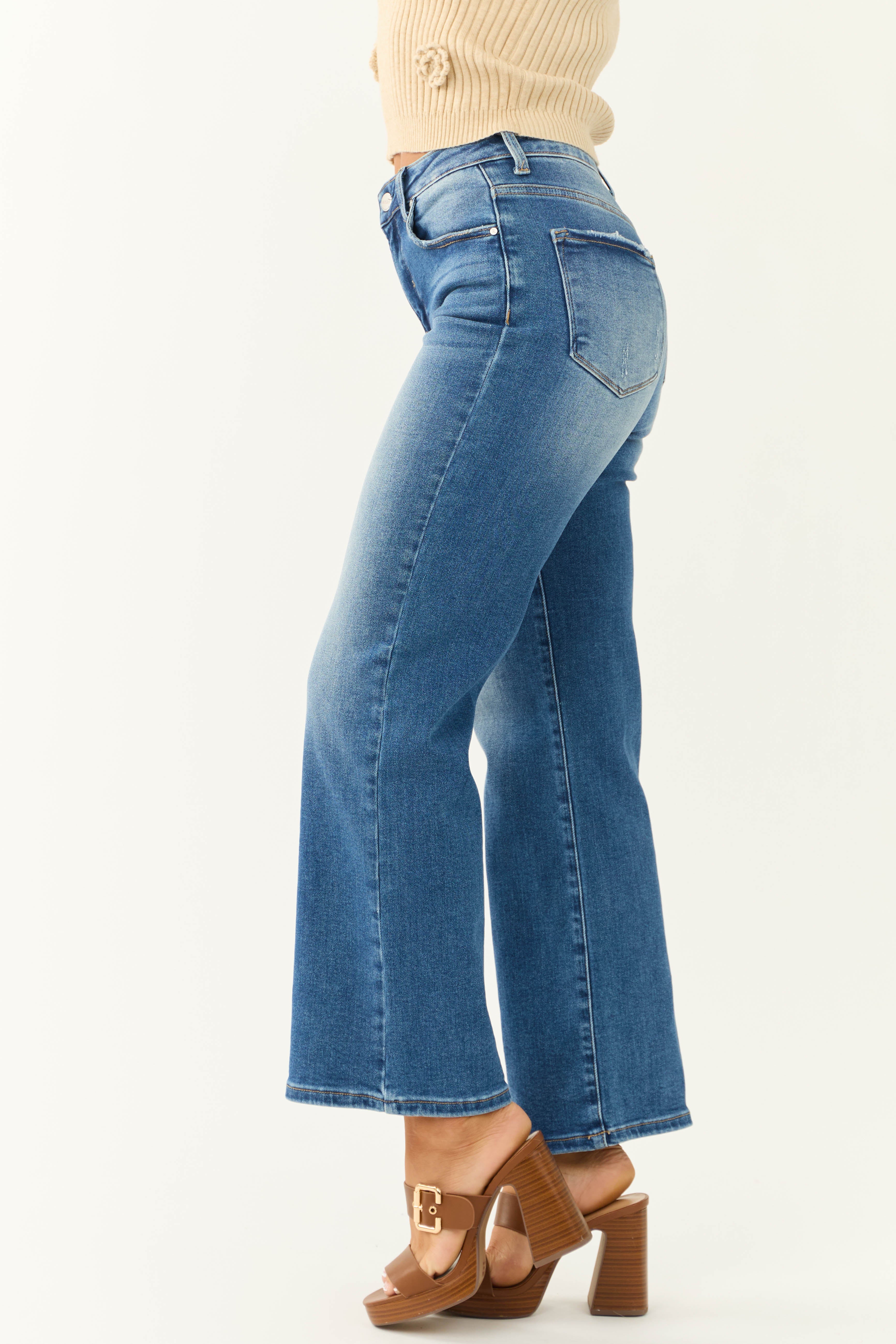 Risen Medium Wash Wide Leg High Rise Jeans