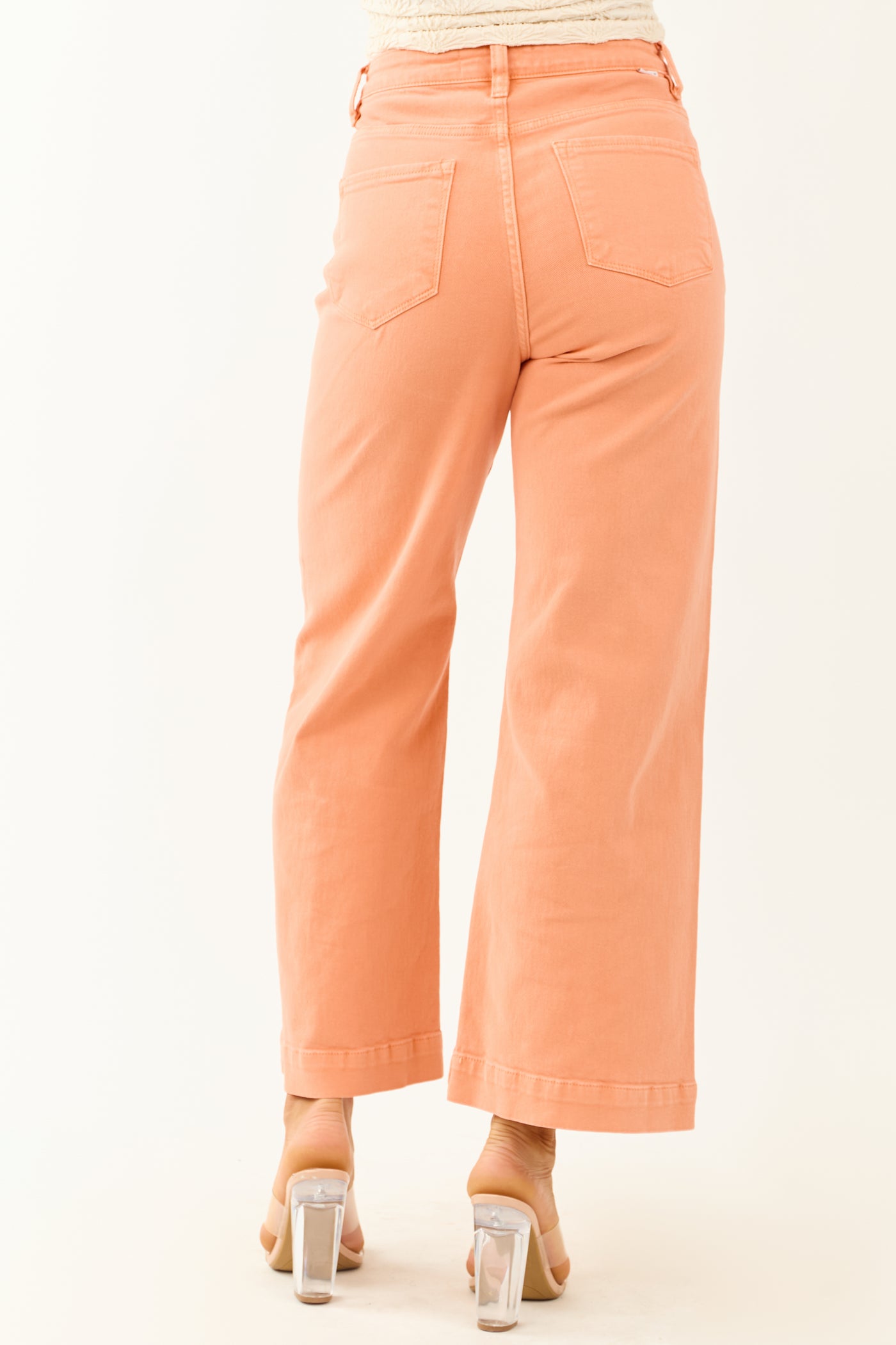 Risen Melon Tummy Control Stretchy Wide Leg Jeans