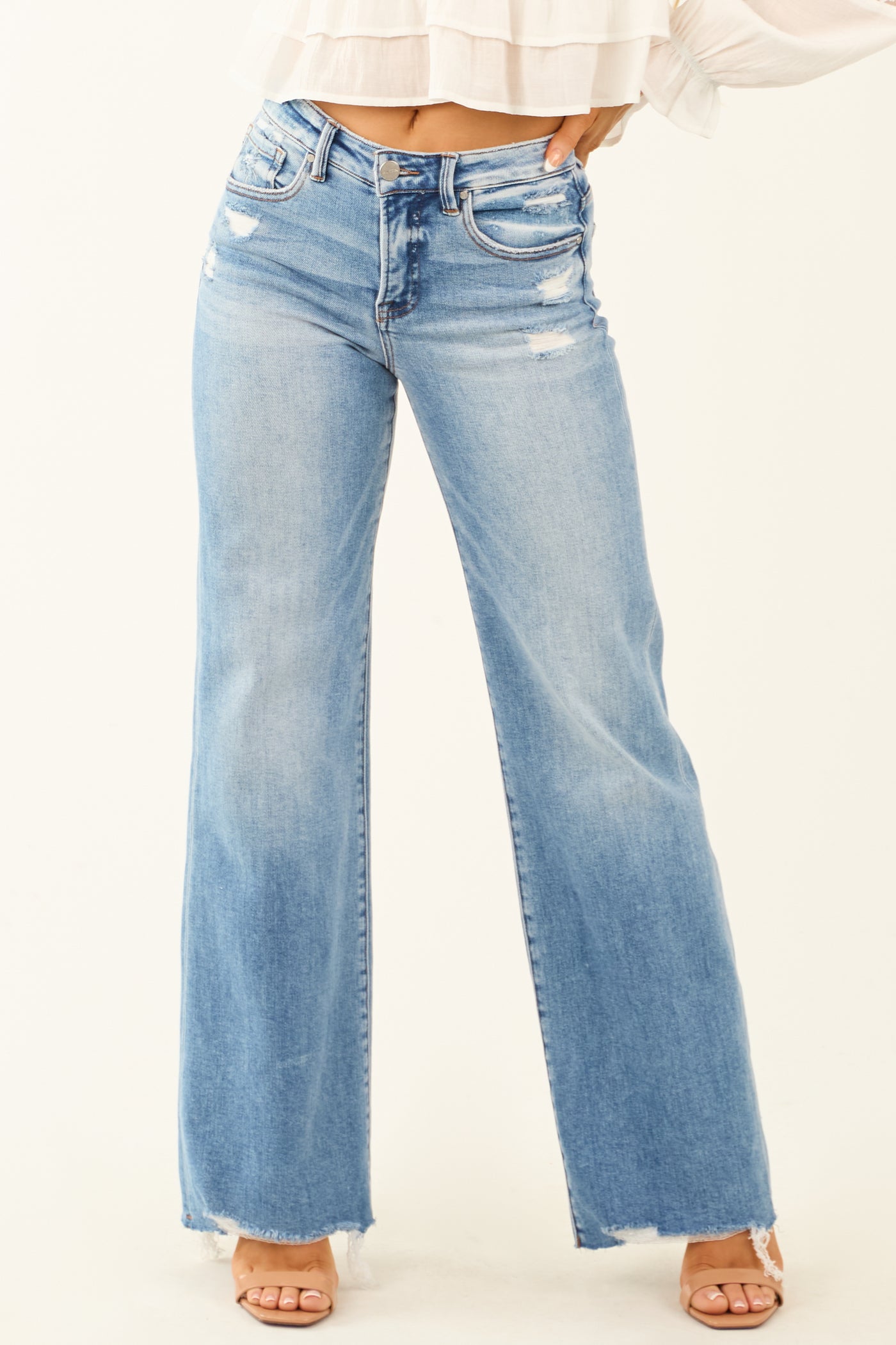 Risen Mid Rise Distressed Tummy Control Jeans