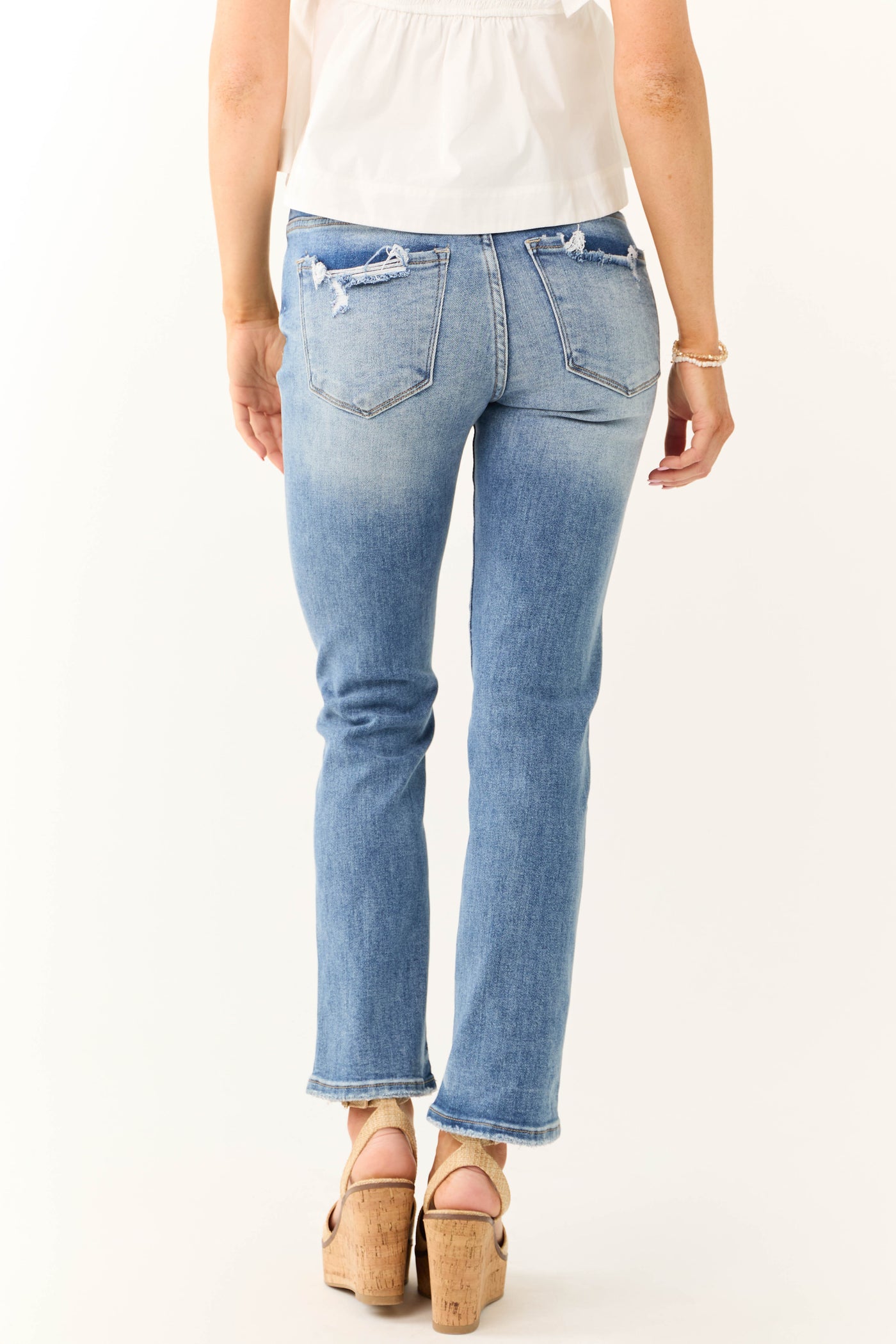 Risen Mid Rise Medium Wash Straight Jeans | Lime Lush