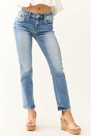 Risen Mid Rise Medium Wash Straight Jeans