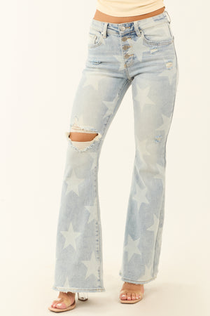 Risen Mid Rise Star Print Stretchy Flare Jeans