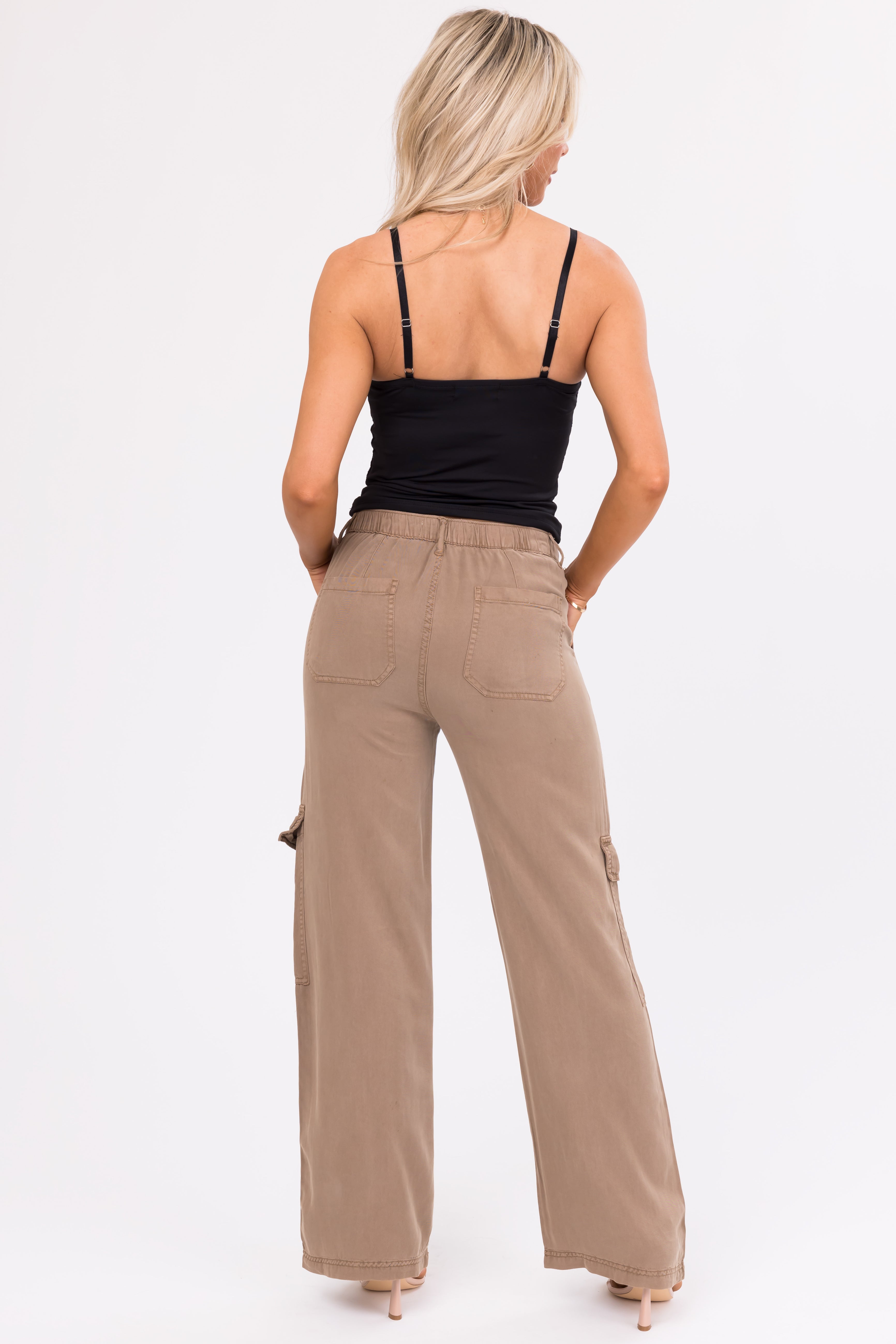 Risen Peanut Wide Leg Tencel Cargo Pants