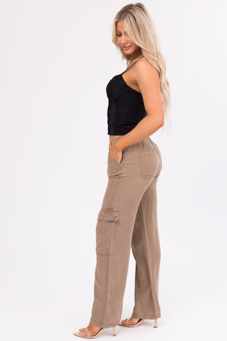 Risen Peanut Wide Leg Tencel Cargo Pants