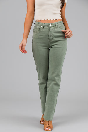 Risen Sage High Rise Straight Leg Raw Hem Jeans