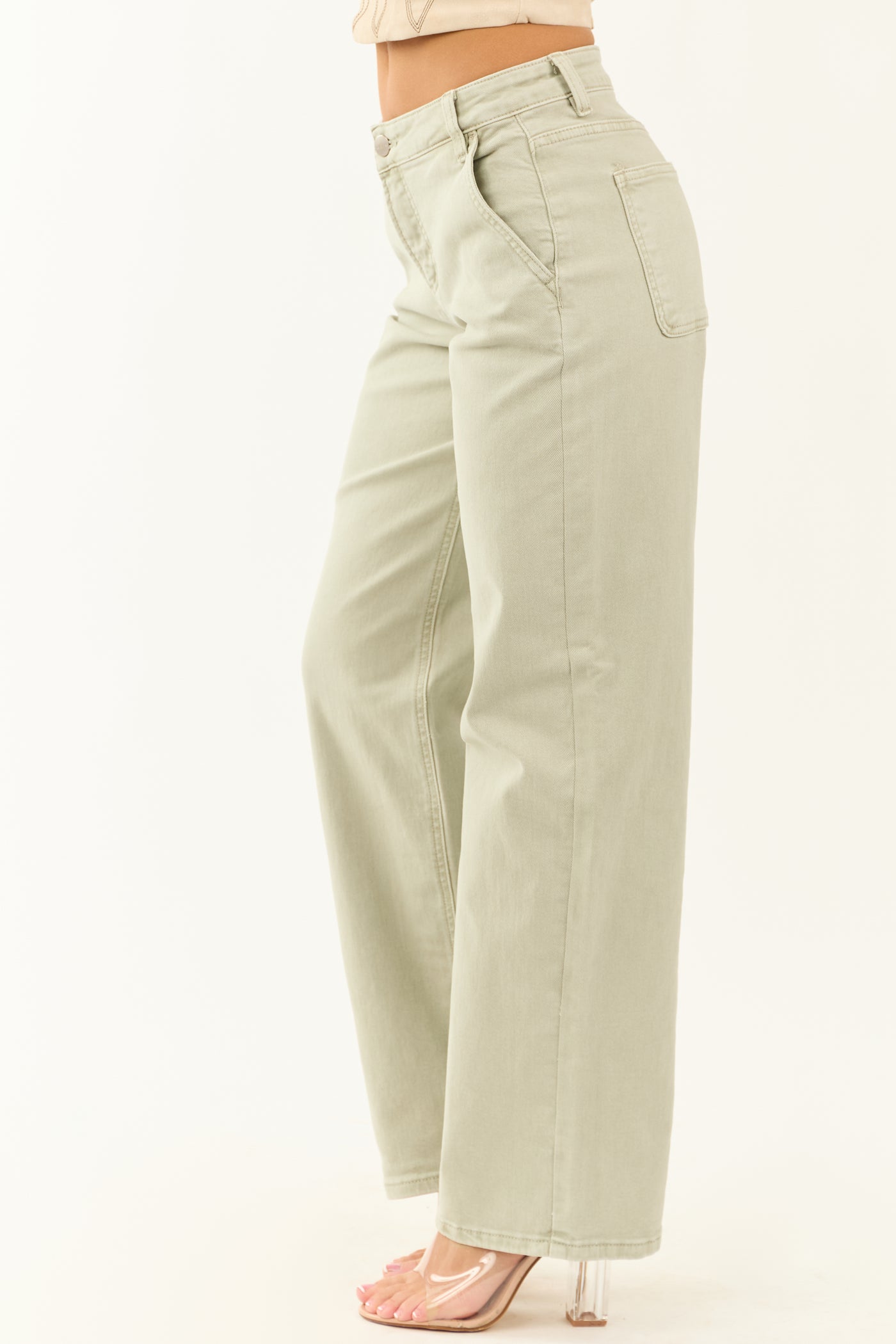 Risen Sage Tummy Control Baggy Wide Stretchy Jeans