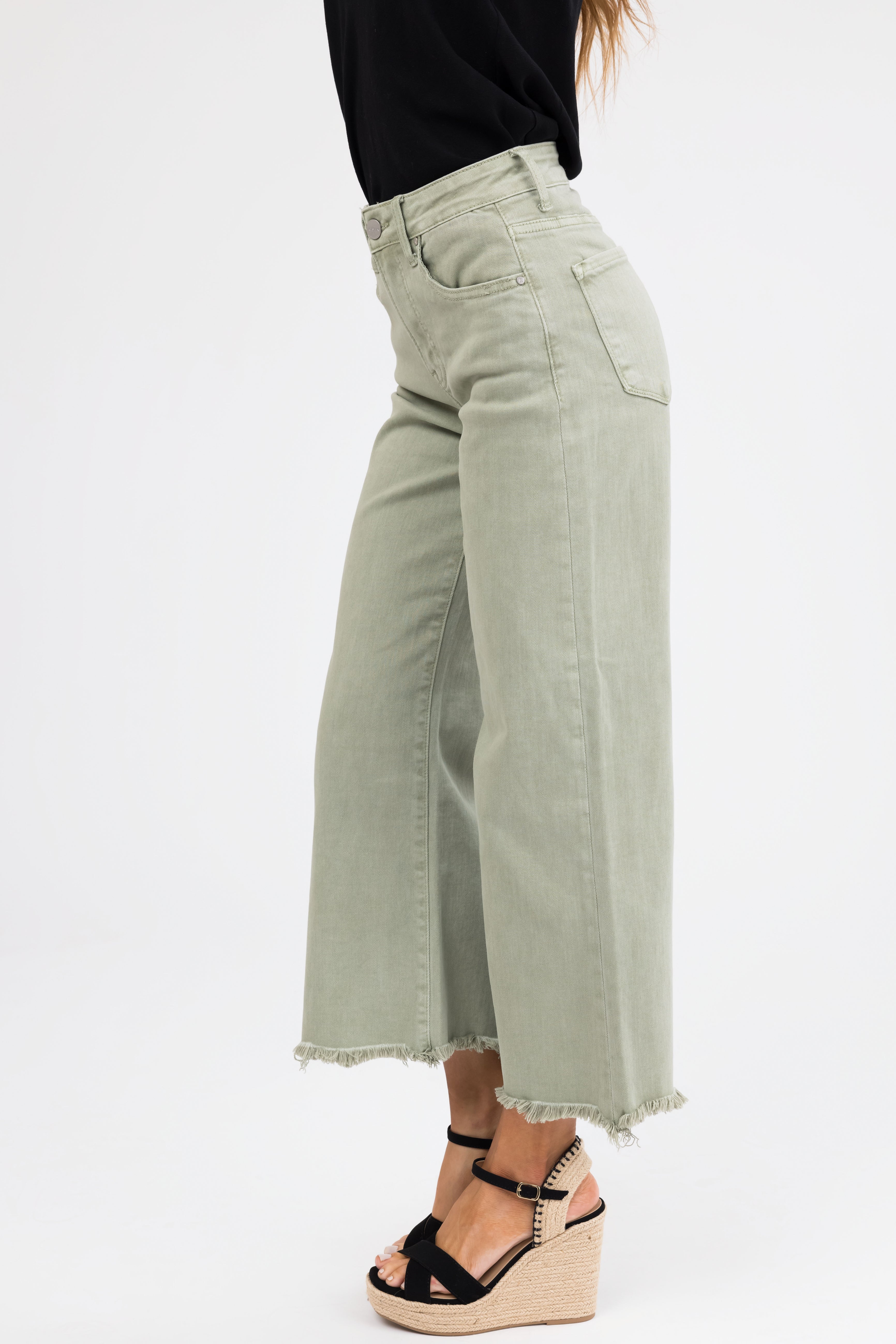 Risen Sage Wide Leg Cropped Jeans