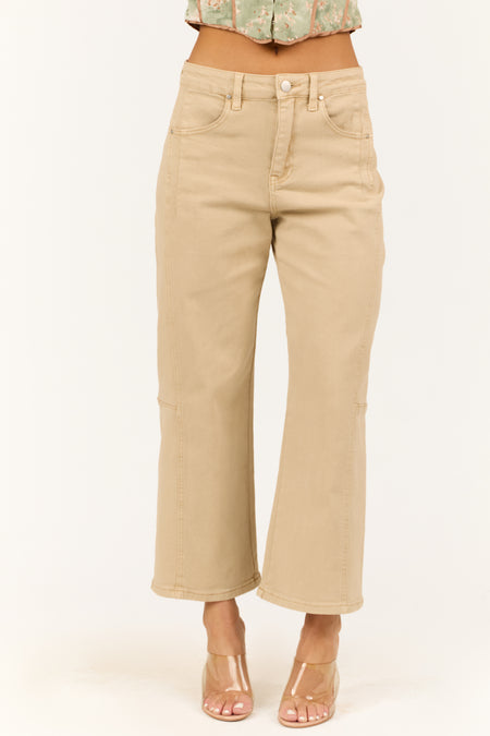 Risen Sand Wide Leg High Rise Cropped Jeans