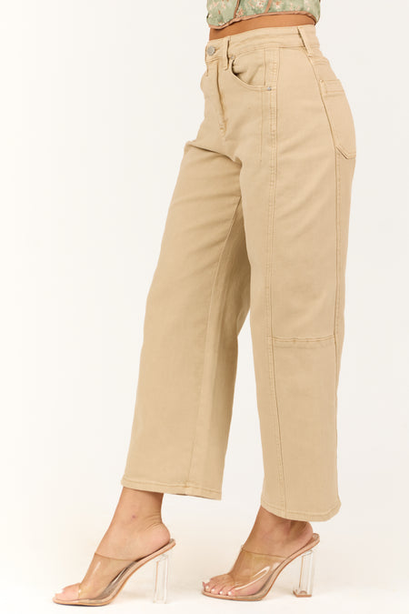 Risen Sand Wide Leg High Rise Cropped Jeans