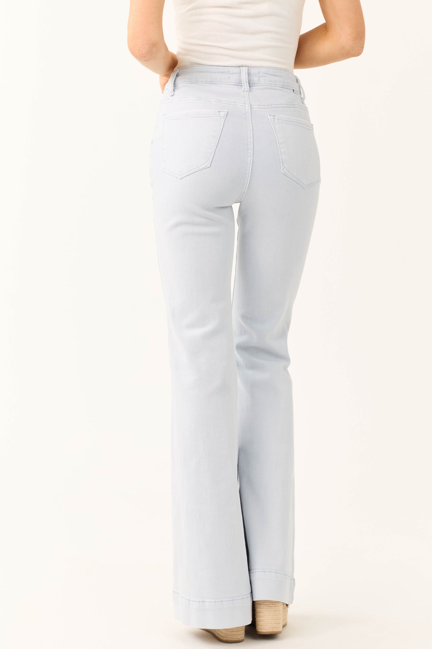 Risen Sky Blue Bell Bottom Front Pocket Jeans