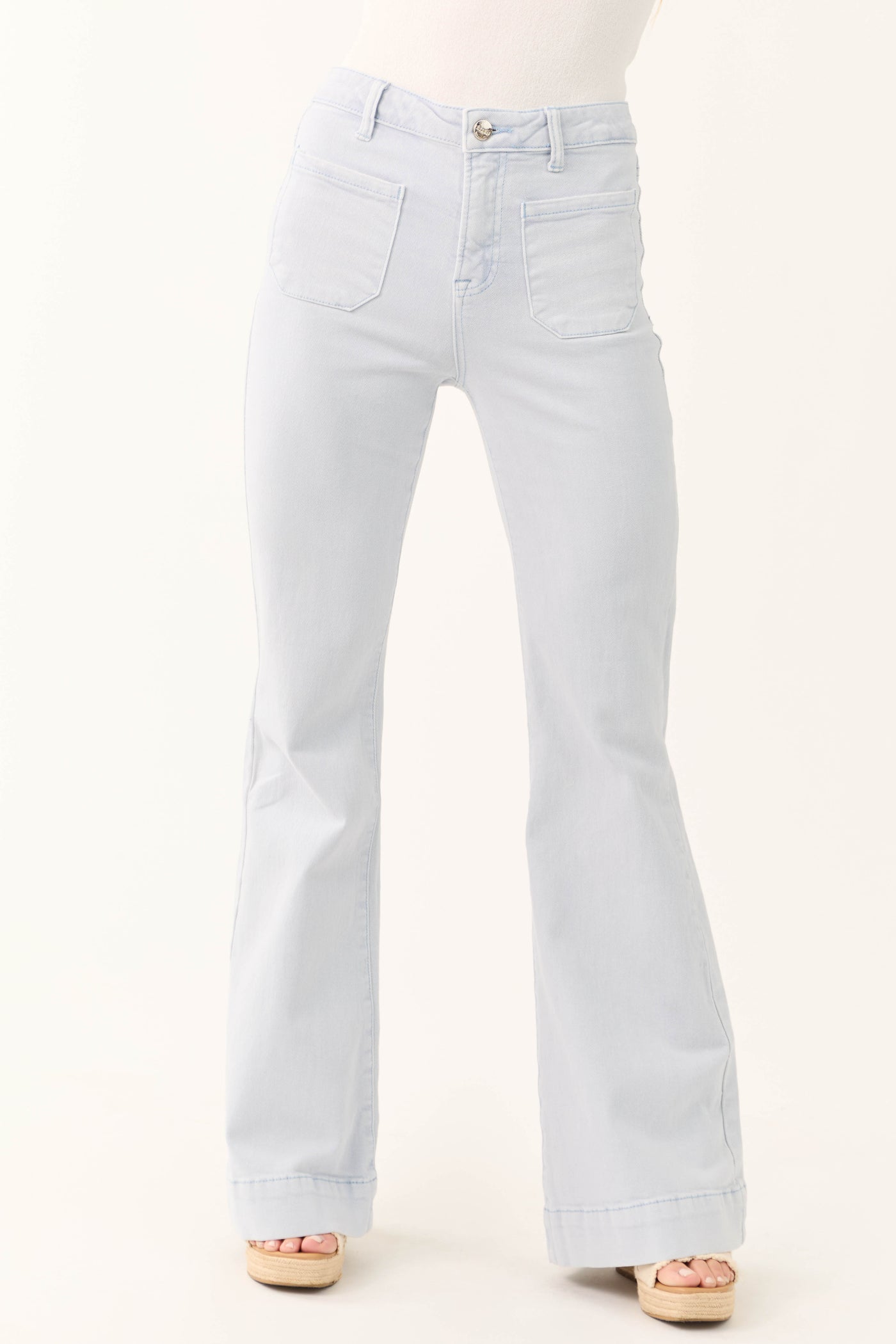 Risen Sky Blue Bell Bottom Front Pocket Jeans