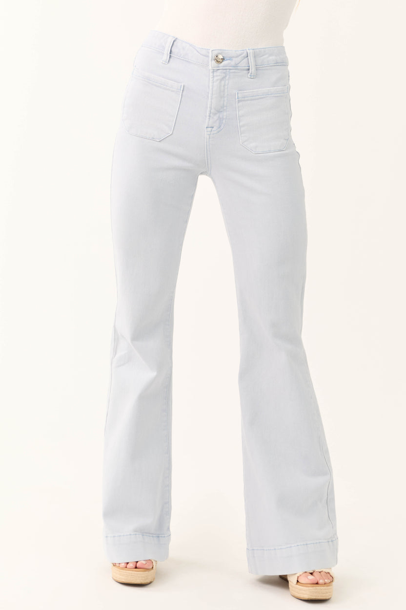 Risen Sky Blue Bell Bottom Front Pocket Jeans