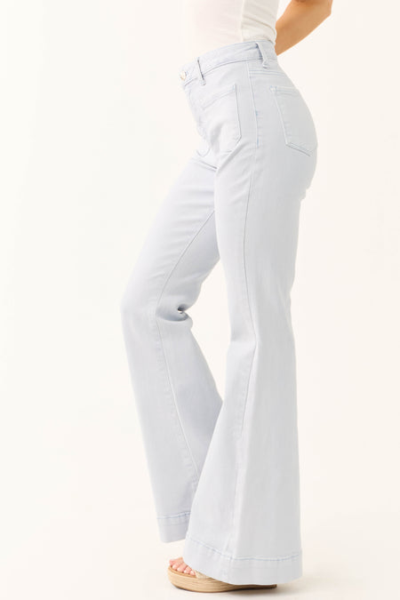 Risen Sky Blue Bell Bottom Front Pocket Jeans