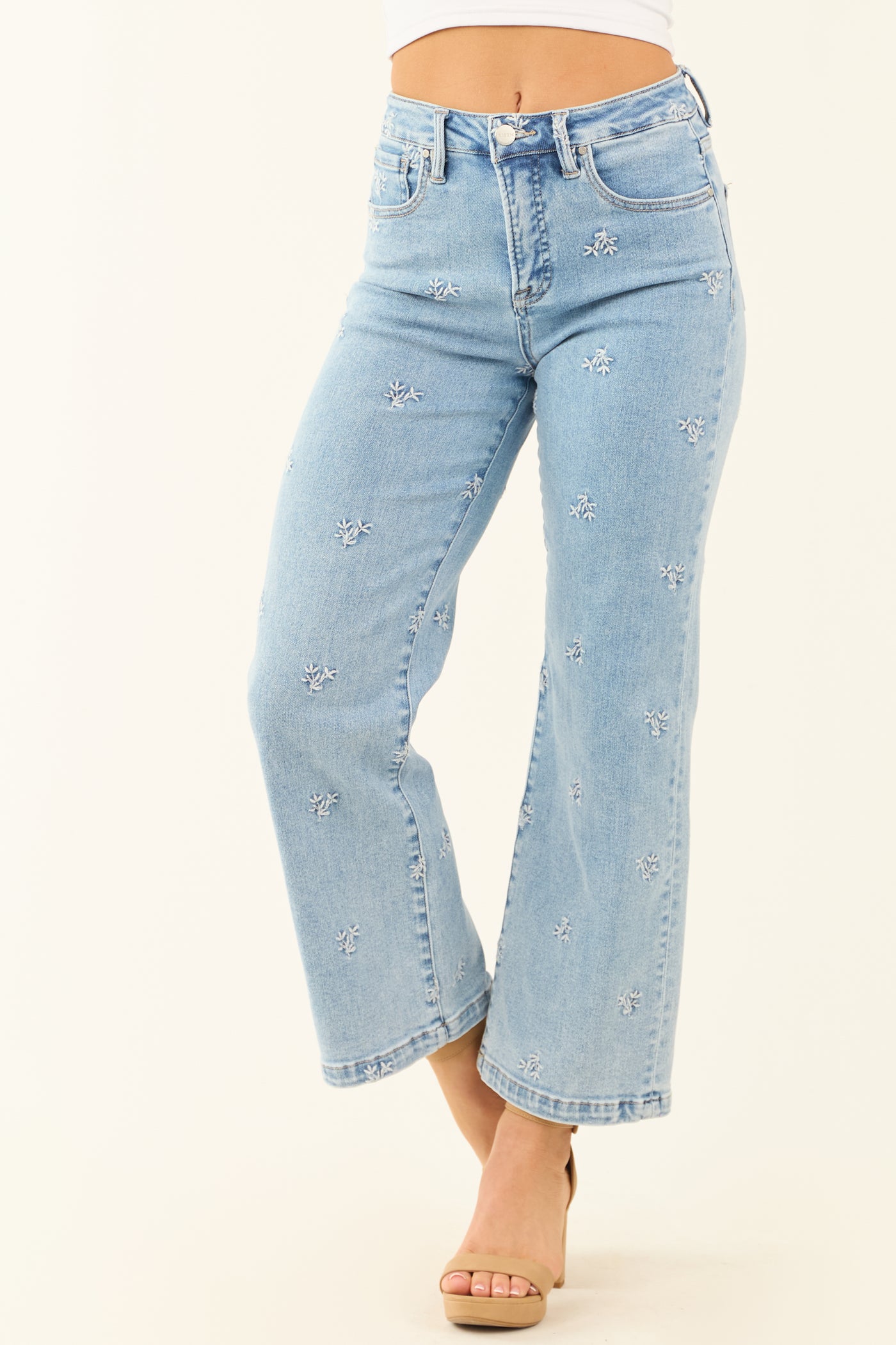 Risen Tummy Control Embroidered Stretchy Jeans