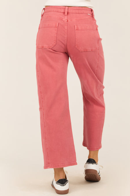 Risen Watermelon Wide Leg High Rise Cropped Jeans