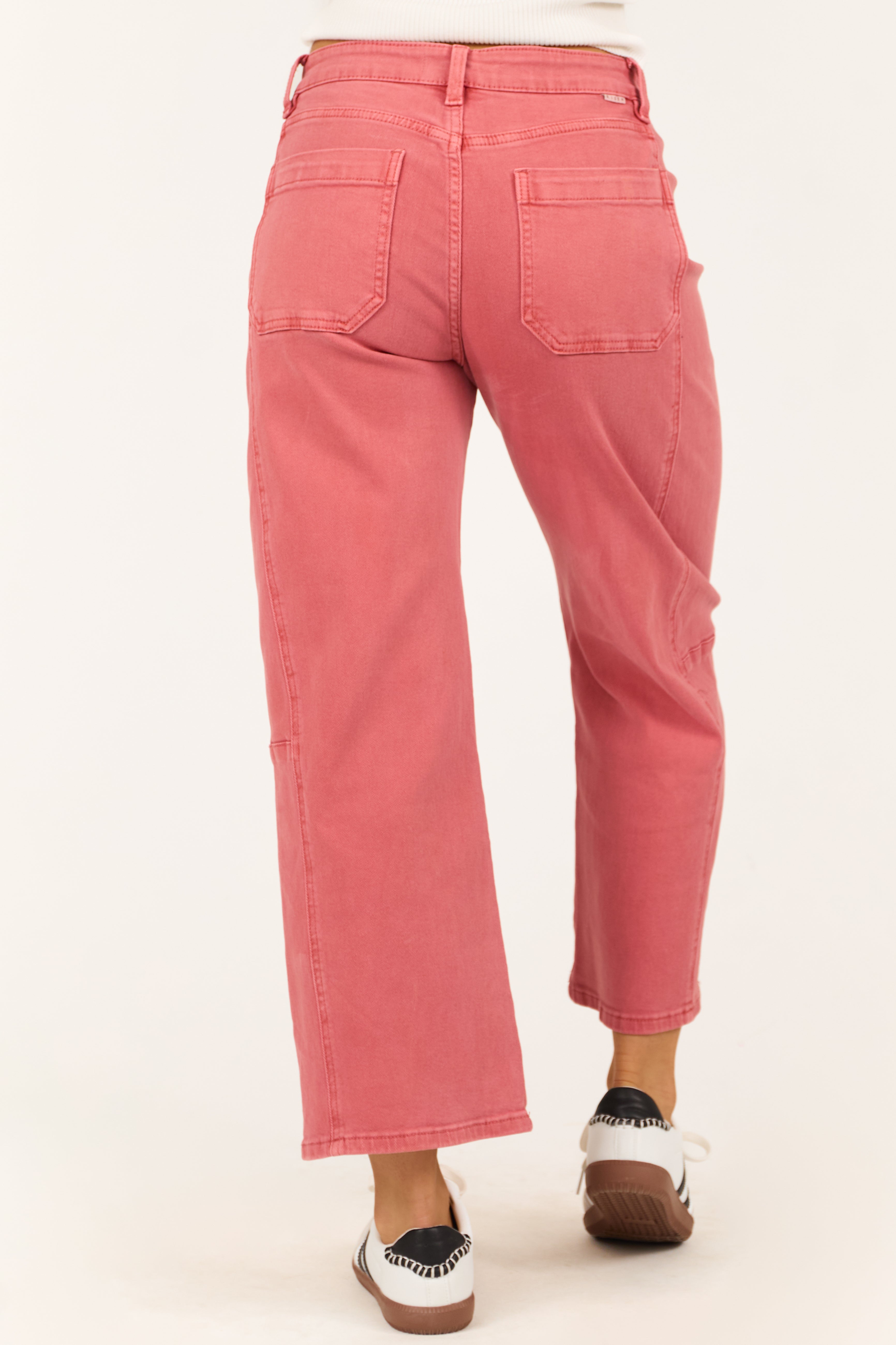 Risen Watermelon Wide Leg High Rise Cropped Jeans