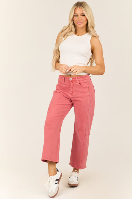 Risen Watermelon Wide Leg High Rise Cropped Jeans