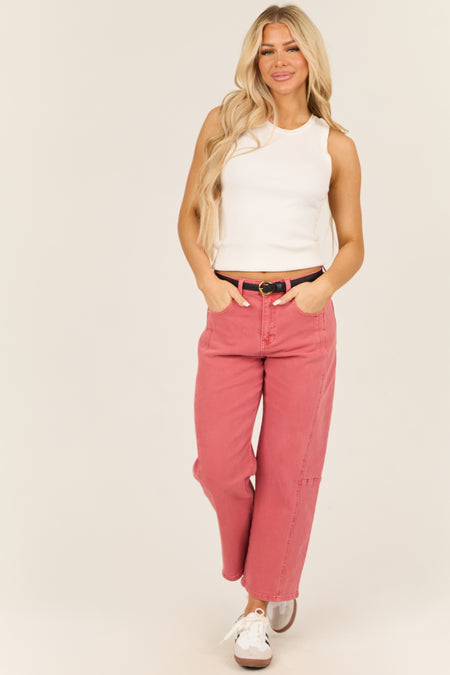 Risen Watermelon Wide Leg High Rise Cropped Jeans