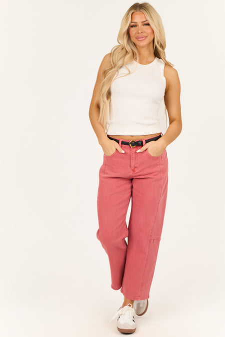 Risen Watermelon Wide Leg High Rise Cropped Jeans