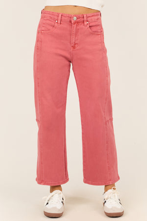 Risen Watermelon Wide Leg High Rise Cropped Jeans