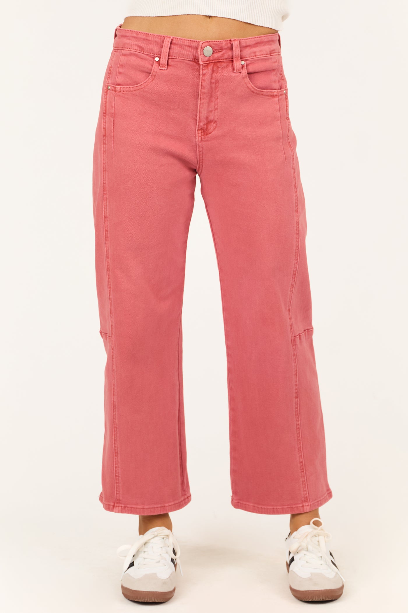 Risen Watermelon Wide Leg High Rise Cropped Jeans