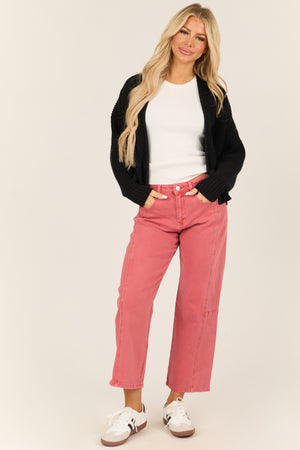 Risen Watermelon Wide Leg High Rise Cropped Jeans