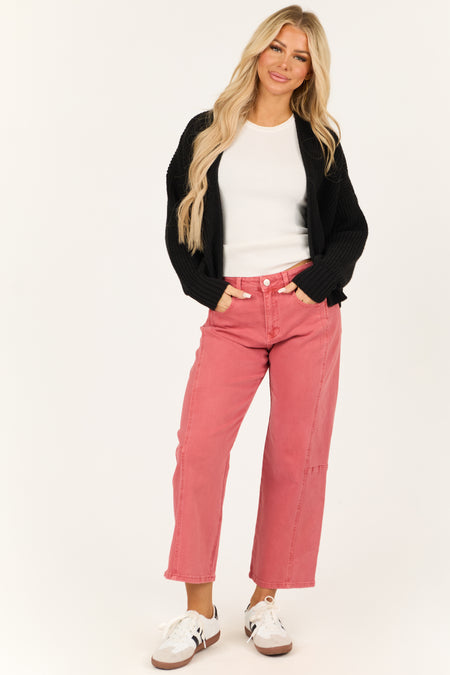 Risen Watermelon Wide Leg High Rise Cropped Jeans