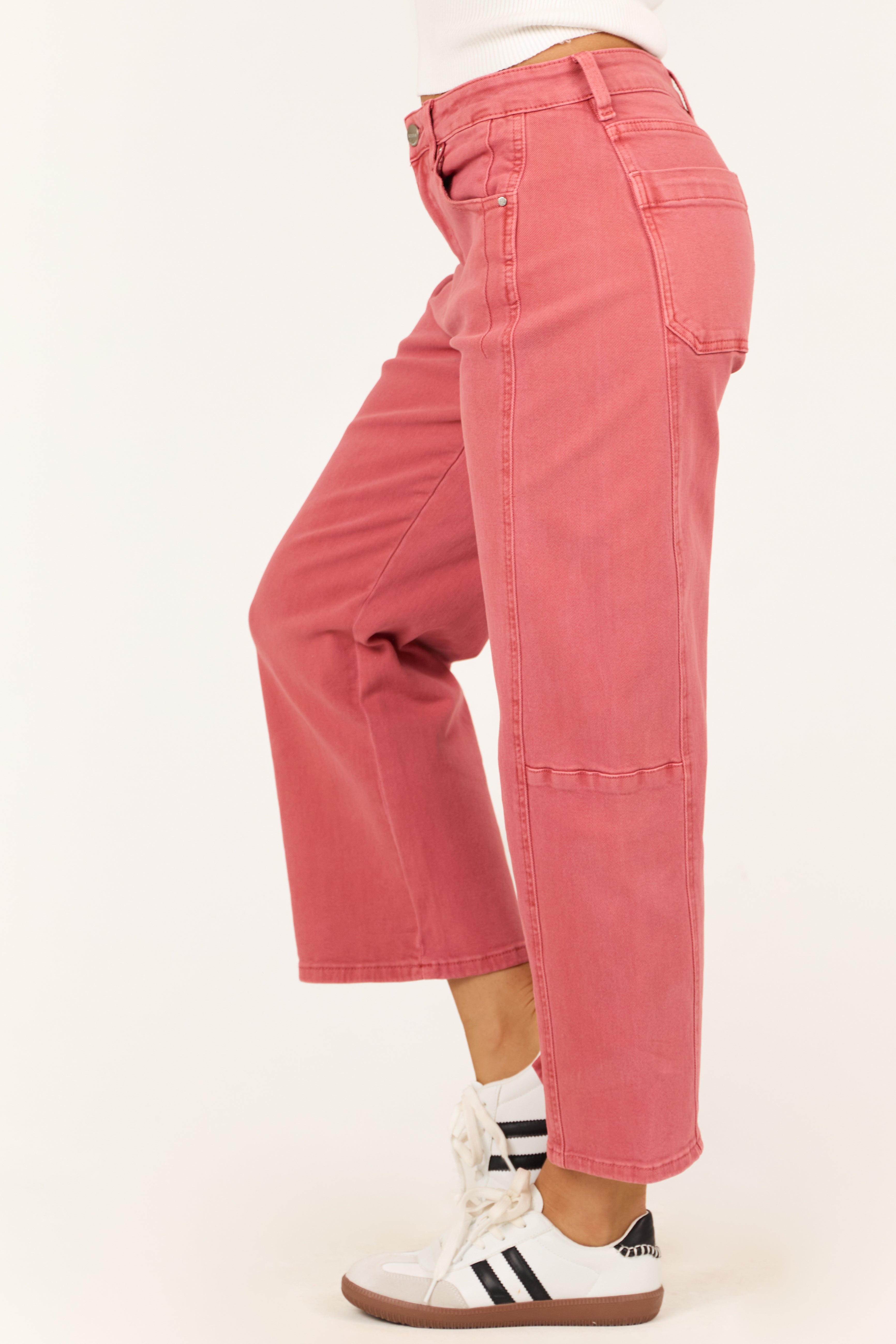 Risen Watermelon Wide Leg High Rise Cropped Jeans