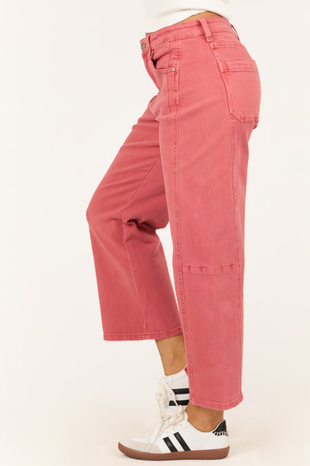 Risen Watermelon Wide Leg High Rise Cropped Jeans