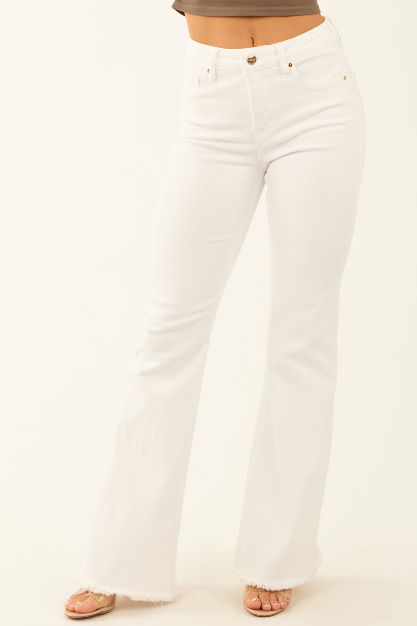 Risen White Tummy Control Stretchy Flare Jeans