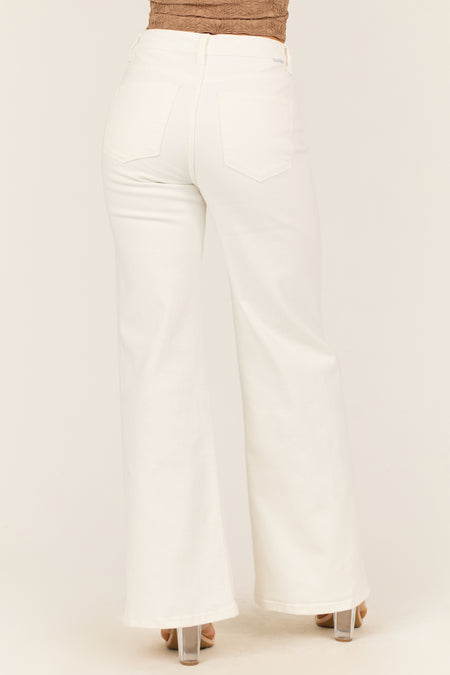 Risen White Tummy Control Wide Leg High Rise Jeans