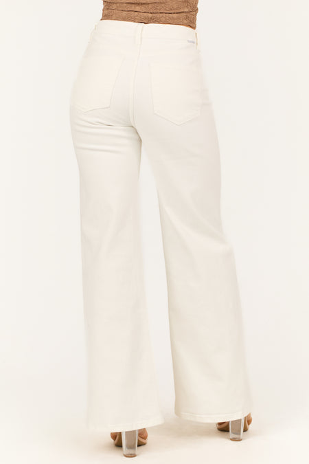 Risen White Tummy Control Wide Leg High Rise Jeans