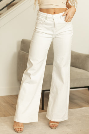 Risen White Tummy Control Wide Leg High Rise Jeans