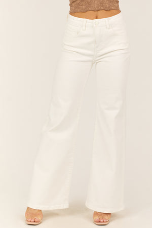 Risen White Tummy Control Wide Leg High Rise Jeans