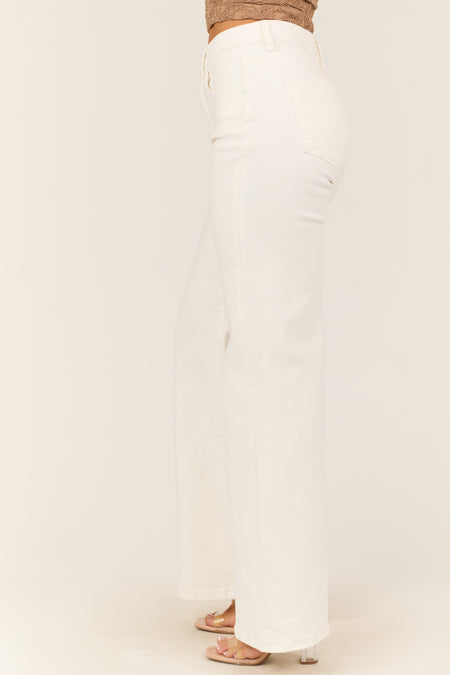 Risen White Tummy Control Wide Leg High Rise Jeans