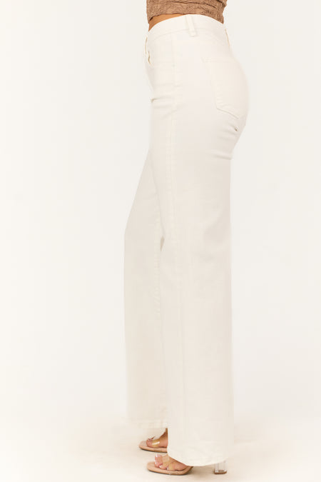 Risen White Tummy Control Wide Leg High Rise Jeans