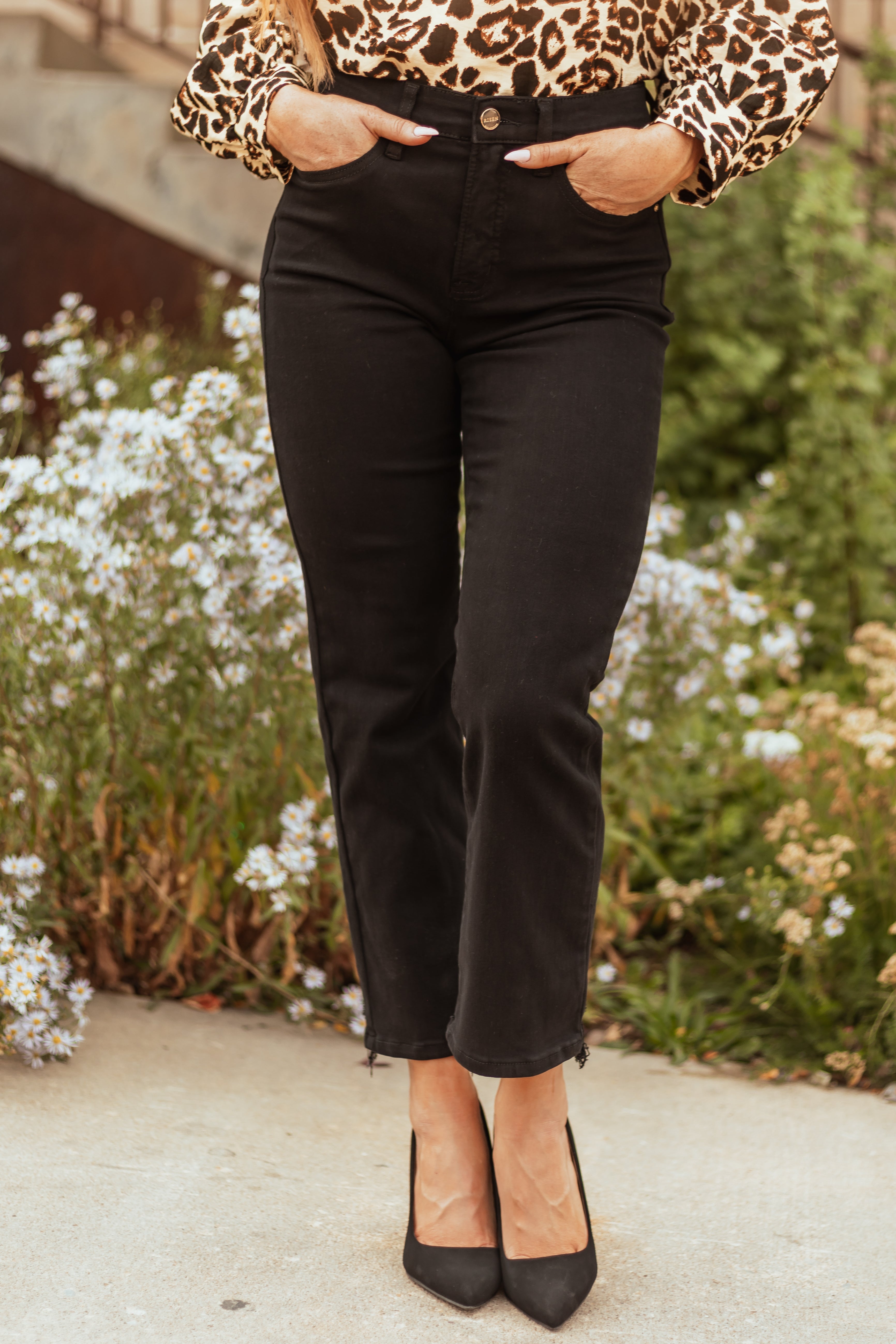 Risen Black Tummy Control Straight Leg Jeans