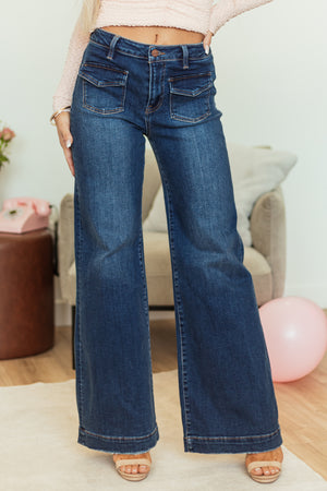 Risen Dark Wash Tummy Control Distressed Jeans