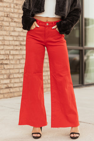 Risen Tummy Control Bright Scarlet Palazzo Jeans