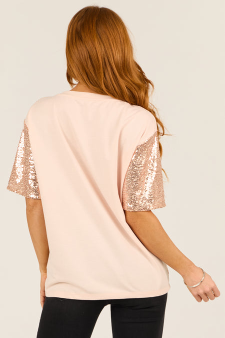 Rose Gold Sequined Heart Short Sleeve Top