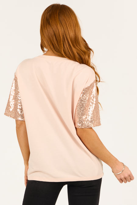 Rose Gold Sequined Heart Short Sleeve Top