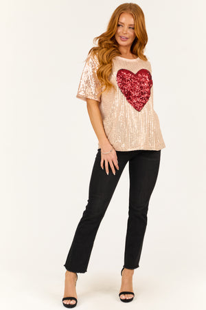 Rose Gold Sequined Heart Short Sleeve Top