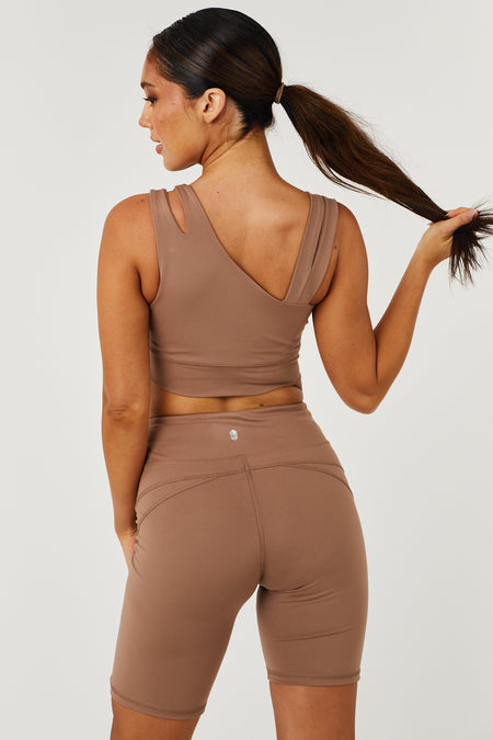 Rose Taupe Asymmetrical Crop Top and Shorts Set