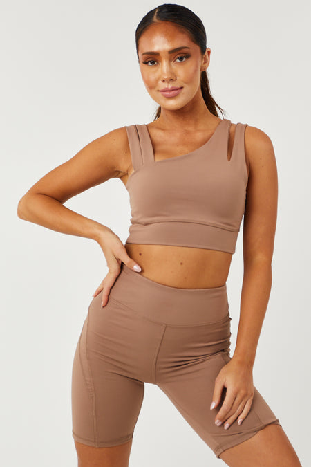 Rose Taupe Asymmetrical Crop Top and Shorts Set