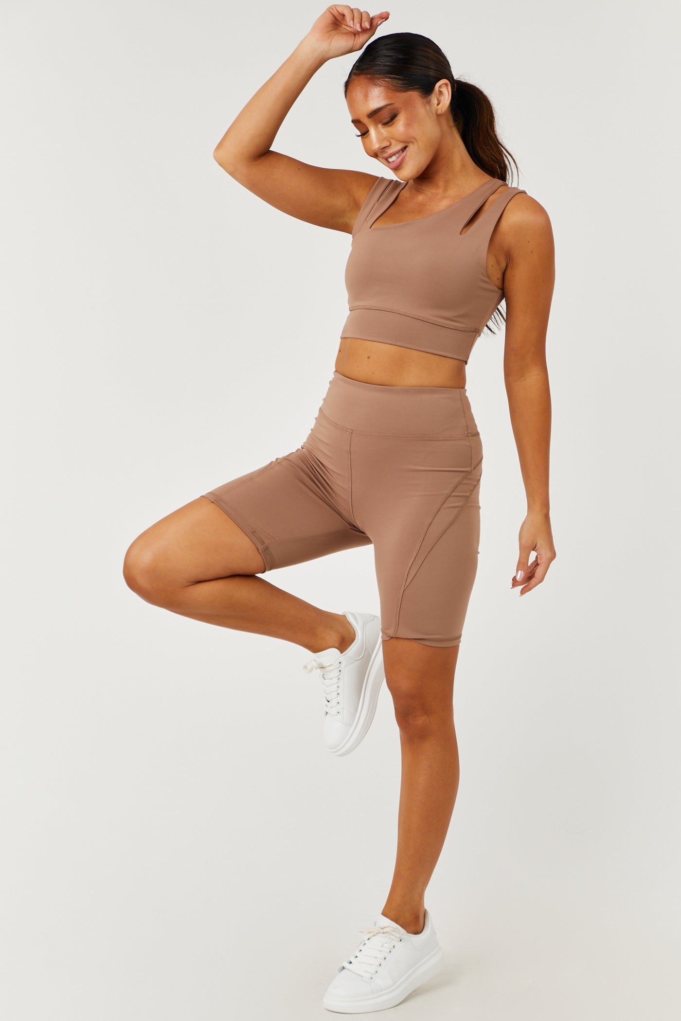 Olive Asymmetrical Crop Top and Shorts Set