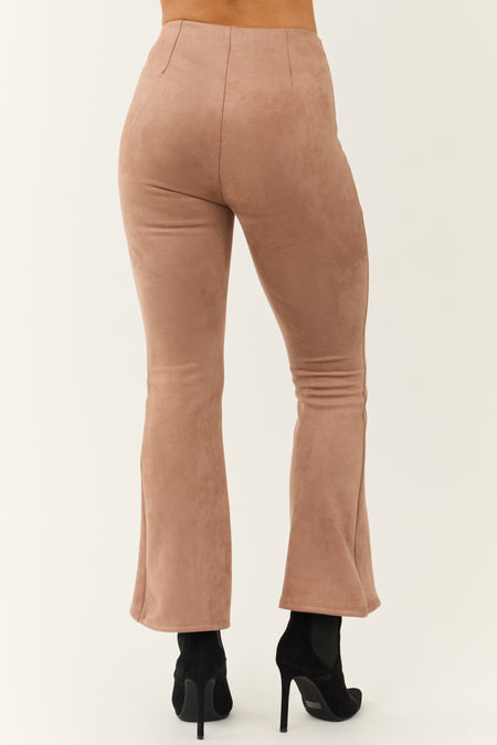 Rose Taupe Faux Suede Flare Pants