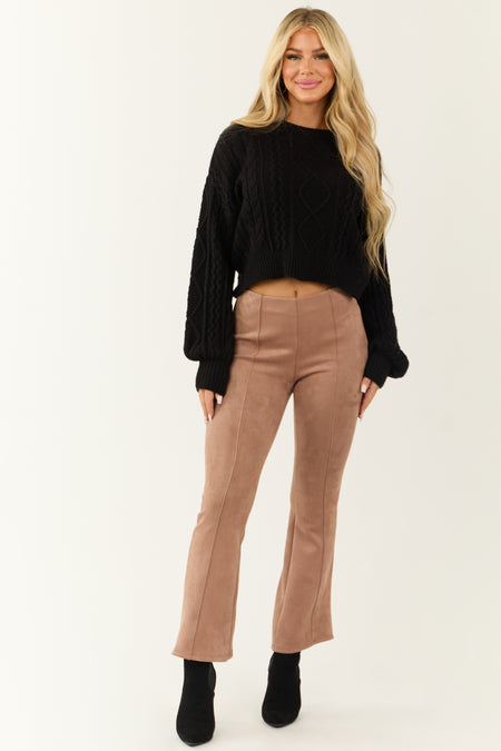 Rose Taupe Faux Suede Flare Pants