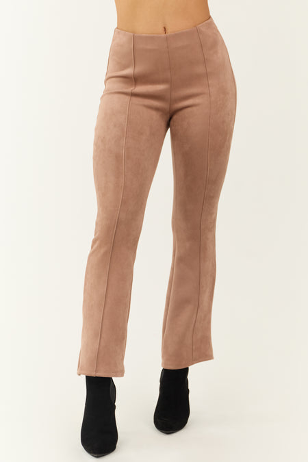 Rose Taupe Faux Suede Flare Pants