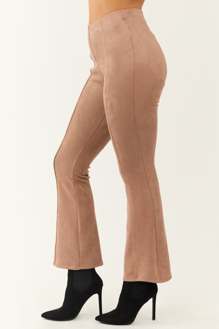 Rose Taupe Faux Suede Flare Pants