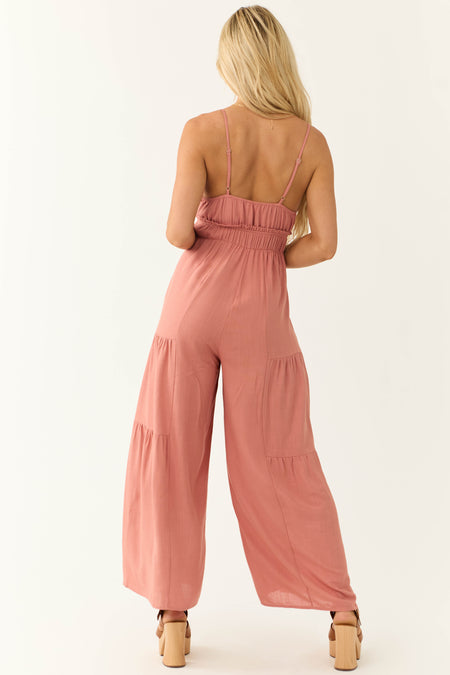 Rose Taupe Sleeveless Wide Leg Jumpsuit